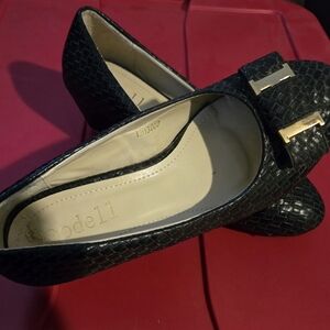Modella Black Woven Flats with Gold Accent Buckle